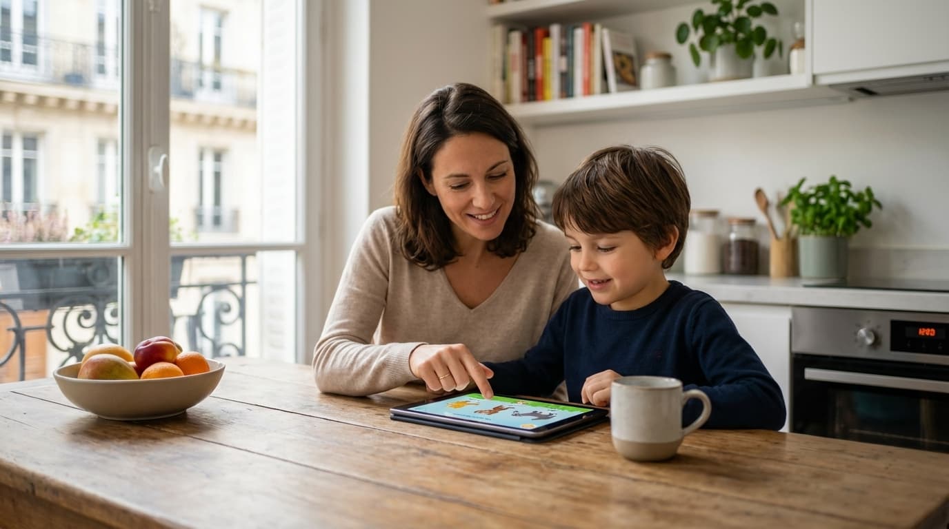 Parent et enfant avec tablette